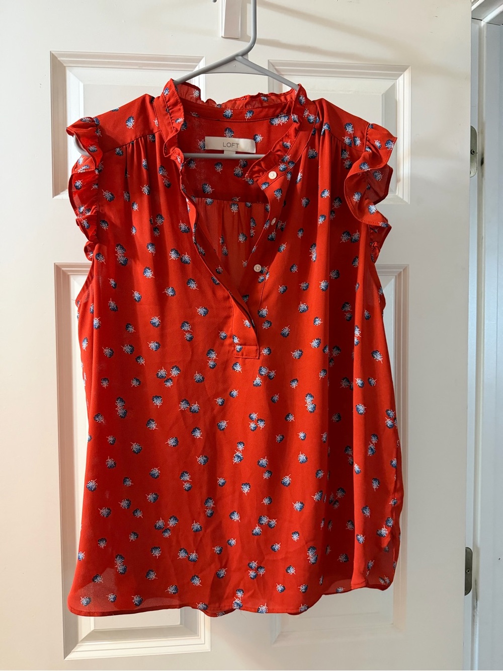 LOFT Floral Ruffle Cap Sleeve Blouse